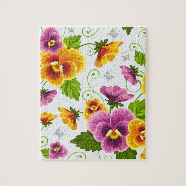 Quebra-cabeça Padrão floral amarelo e rosa (Vertical)