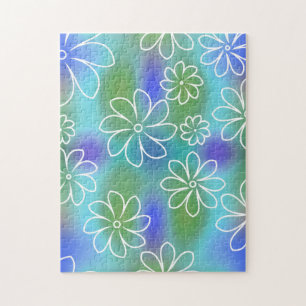 Quebra-cabeça Padrão Floral Azul e Verde Sem Olhos