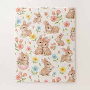 Quebra-cabeça Padrão Floral de Primavera de Coelho Fofo