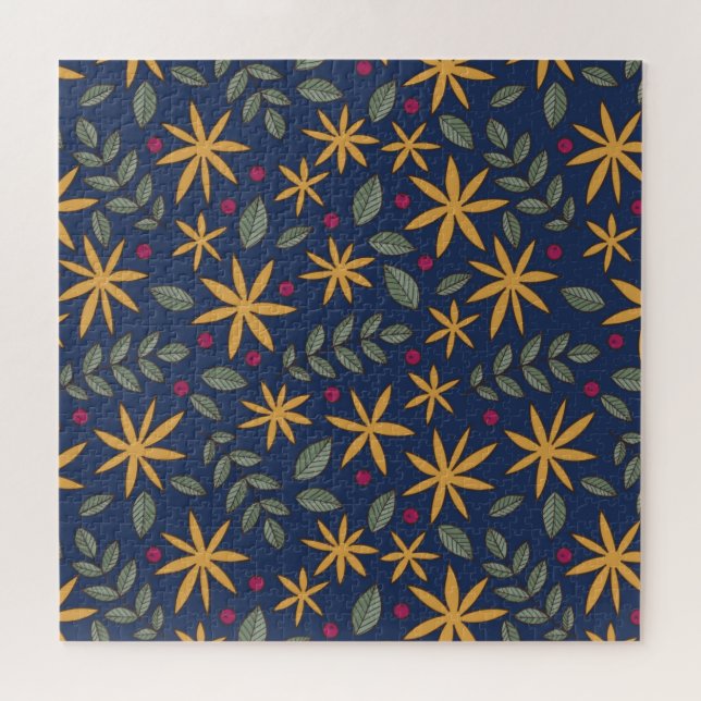 Quebra-cabeça padrão floral desenhado à mão com folhas (Horizontal)