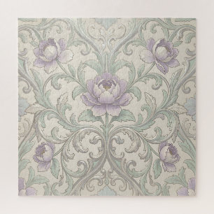 Quebra-cabeça Padrão Floral Ornate Peônia Lavanda Rolo de Prata