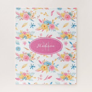 Quebra-cabeça Padrão Floral Rosa bonito Monograma