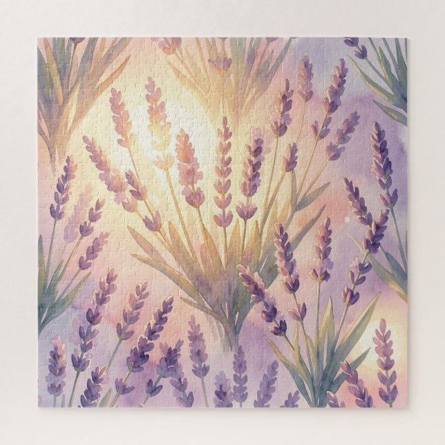 Quebra-cabeça Padrão Floral Roxo Lavanda em Aquarela Sonhadora (Vertical)