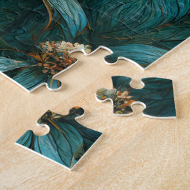 Quebra-cabeça Padrão Floral Teal e Dourado