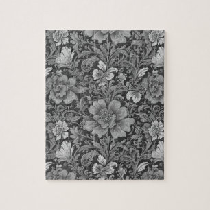 Quebra-cabeça Padrão Floral Vintage Monocromático