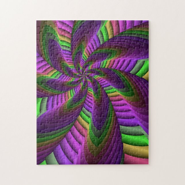 Quebra-cabeça Padrão Fractal Neon Inergetico de Groovy Colorful (Vertical)