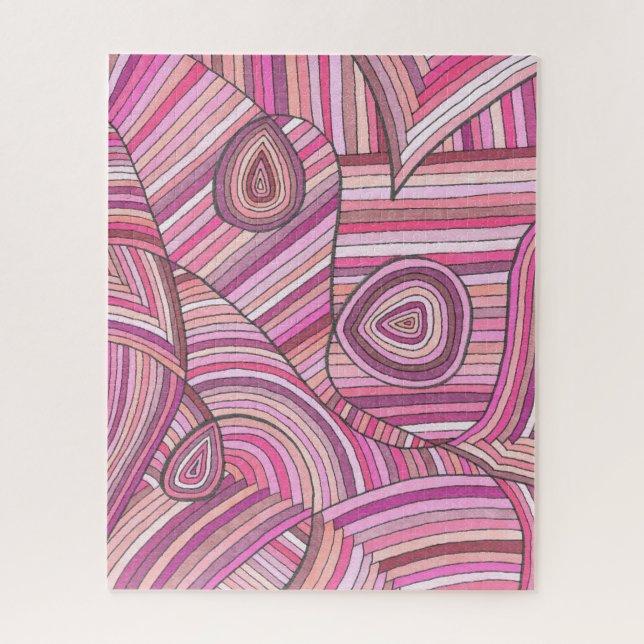 Quebra-cabeça Padrão Geométrico Abstrato Rosa com Linhas Curvas (Vertical)
