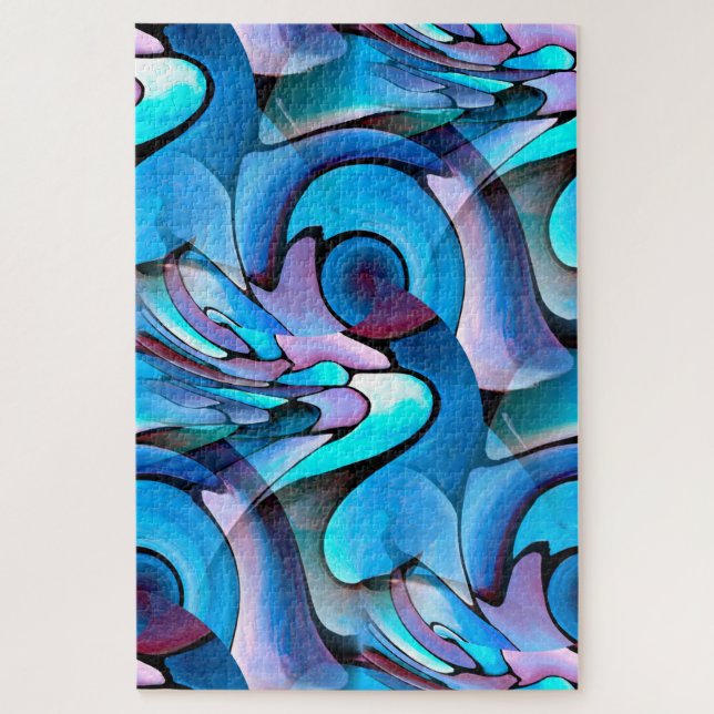 Quebra-cabeça Padrão Geométrico Artdeco Abstrato Aqua (Vertical)