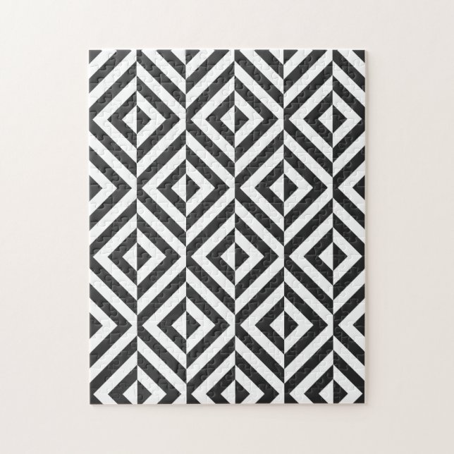 Quebra-cabeça Padrão Geométrico de Diamante Preto/Branco Frustra (Vertical)