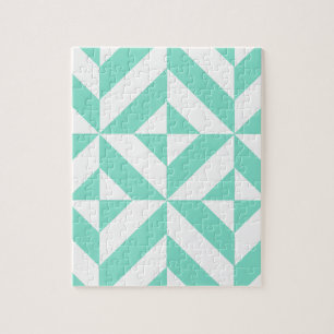 Quebra-cabeça Padrão Geométrico do Deco Cubo Seafoam Green