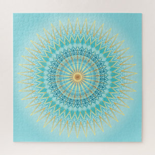 Quebra-cabeça Padrão Geométrico do Mandala Dourado Turquesa
