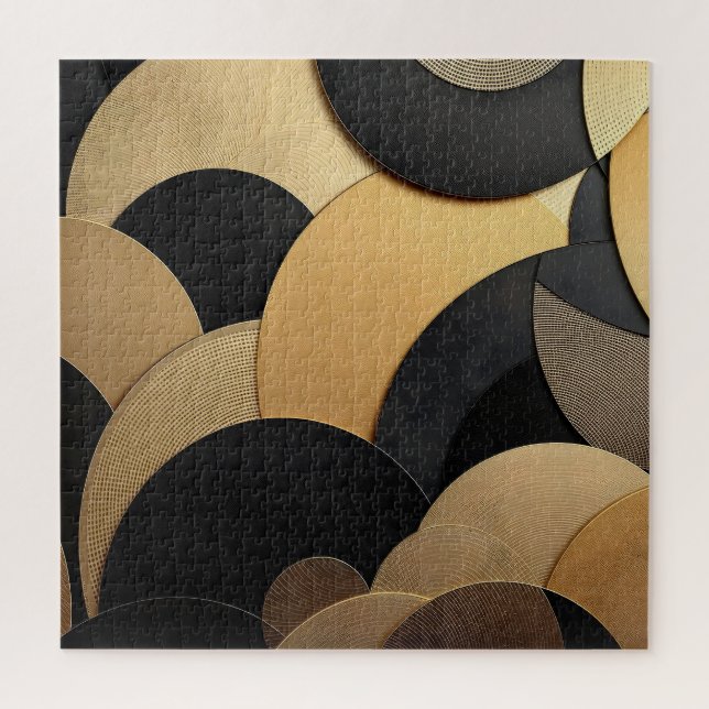 Quebra-cabeça Padrão geométrico Dourado e Abstrato preto (Vertical)