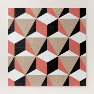 Quebra-cabeça Padrão geométrico preto de coral branco.