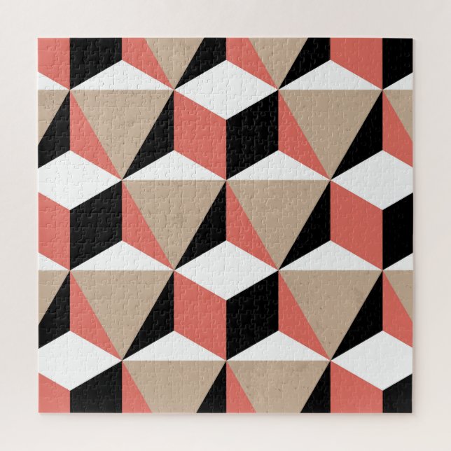 Quebra-cabeça Padrão geométrico preto de coral branco. (Vertical)