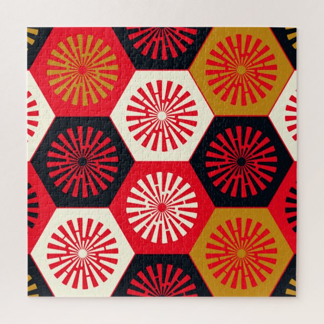 Quebra-cabeça Padrão Hexagonal Floral do Estilo Asiático (Vertical)