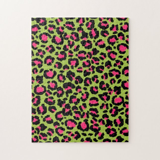 Quebra-cabeça Padrão-leopardo em framboesa no Verde limão (Vertical)