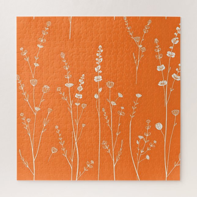 Quebra-cabeça Padrão Mínimo de Flor Silvestre Laranja Queimada (Vertical)