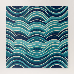 Quebra-cabeça Padrão Repetitivo de Ondas do Oceano Geométrico Az