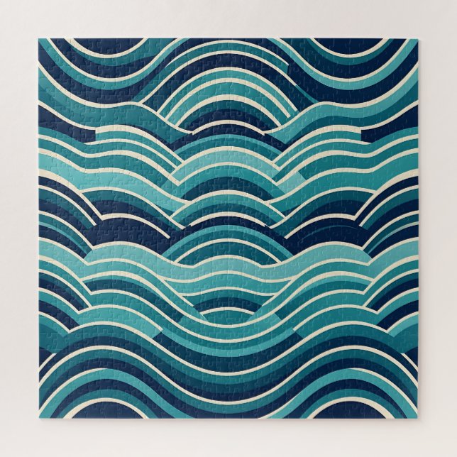Quebra-cabeça Padrão Repetitivo de Ondas do Oceano Geométrico Az (Vertical)