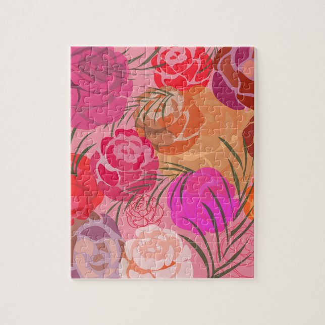 Quebra-cabeça Padrão rosa com flores e plantas (Vertical)