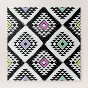Quebra-cabeça Padrão Tribal Navajo Preto Branco
