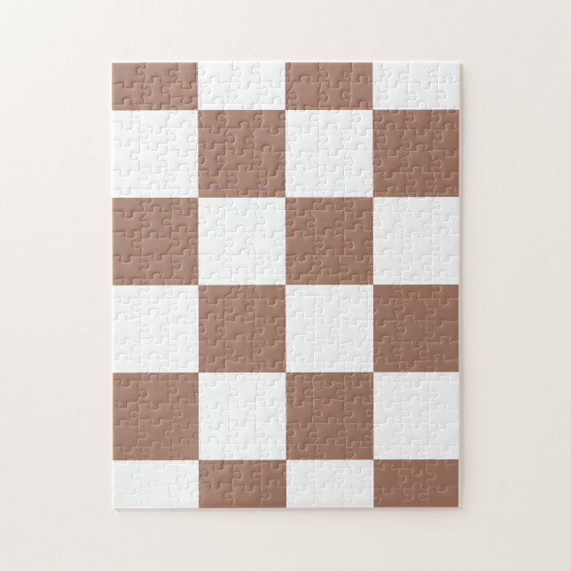 Quebra-cabeça Padrão verificado em branco e Mocha Mousse (Vertical)