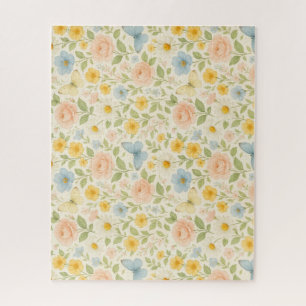 Quebra-cabeça Padrão vintage floral colorido com borboletas