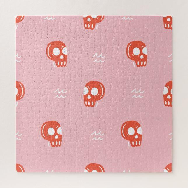 Quebra-cabeça Padrão Vintage Red Skull Head (Vertical)
