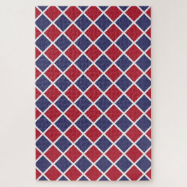 Quebra-cabeça Padrão Xadrez Diamante Arlequim Branco Azul Vermel