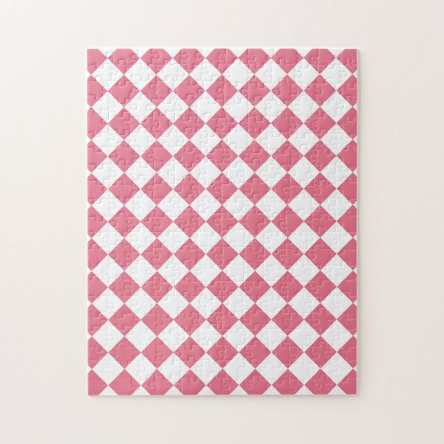 Quebra-cabeça Padrão Xadrez Diamante Rosa Branco (Vertical)