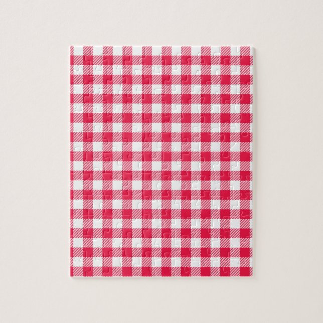 Quebra-cabeça Padrão Xadrez Vermelho e Branco Clássico Rústico (Vertical)