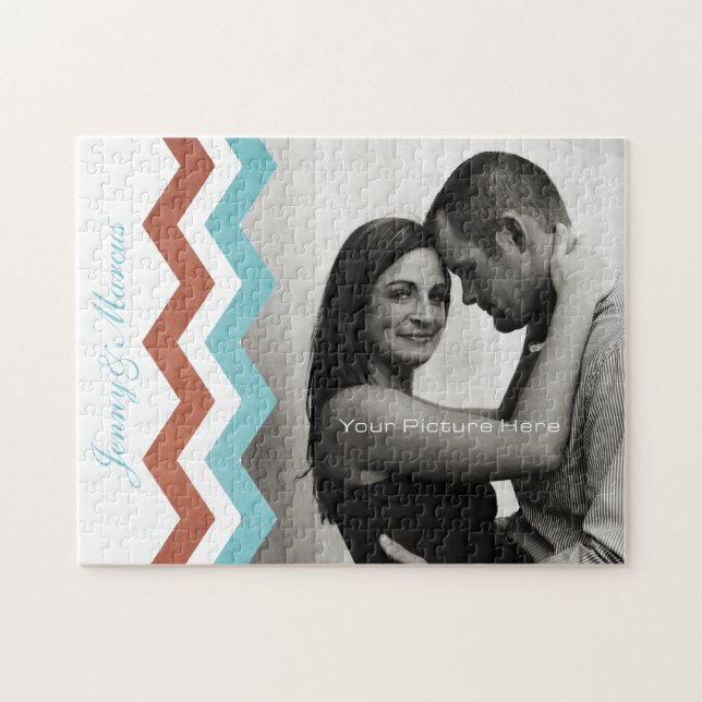 Quebra-cabeça Padrão Zig Zag azul e verde (Horizontal)