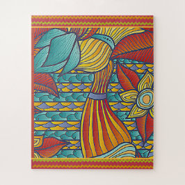 Quebra-cabeça Padrões Contemporâneos Vermelho, Dourado, Blues