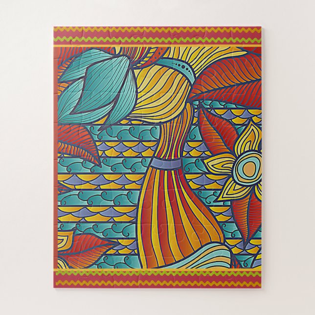 Quebra-cabeça Padrões Contemporâneos Vermelho, Dourado, Blues (Vertical)