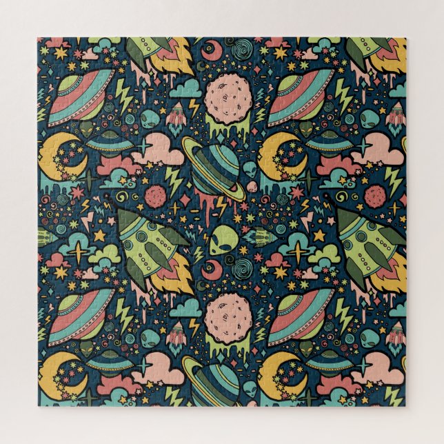 Quebra-cabeça Padrões de Textura Aliens Espaço dos foguetes (Vertical)