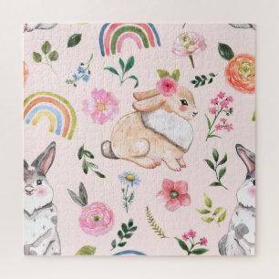 Quebra-cabeça Padrões Florais De Coelhos De Páscoa Bonita