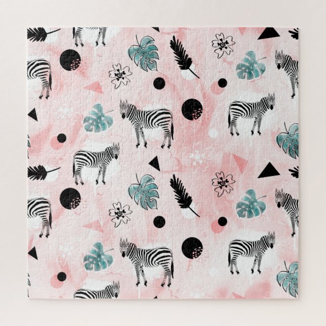 Quebra-cabeça Padrões Tie-Dye das Folhas Tropicais Zebras (Vertical)