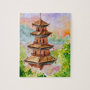 Quebra-cabeça Pagoda Japonês em Primavera