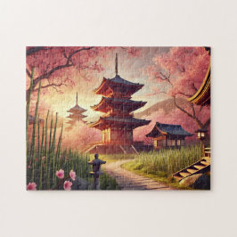 Quebra-cabeça Pagode de Kyoto Flor de Cerejeira e Floresta de Ba