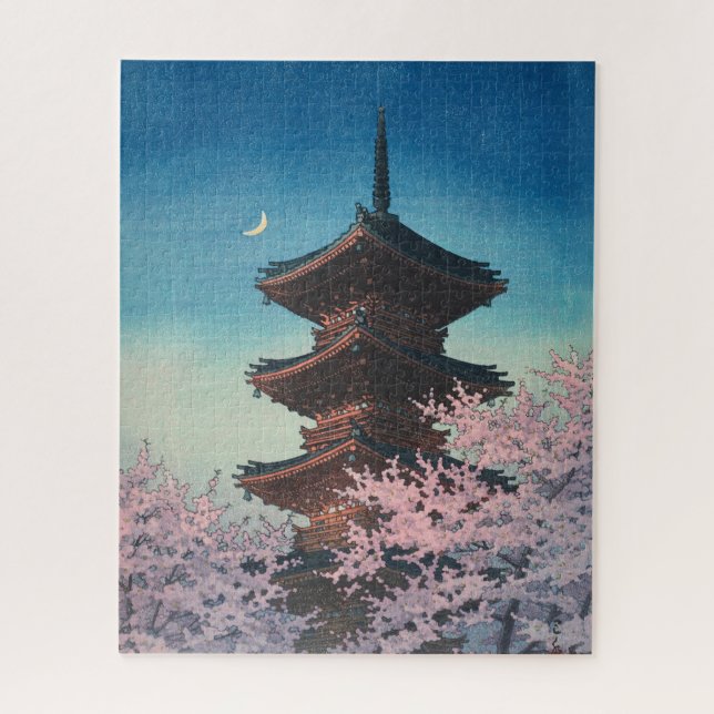 Quebra-cabeça Pagode de uma noite de primavera em xilogravura ja (Vertical)