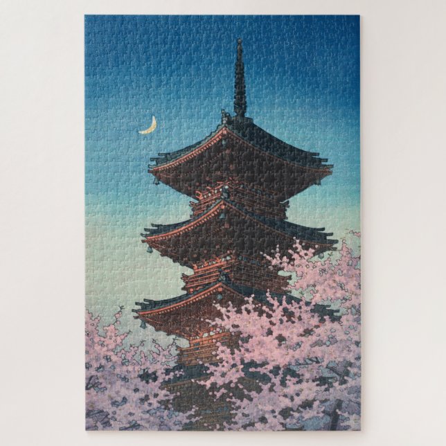 Quebra-cabeça Pagode de uma tarde de primavera em xilogravura ja (Vertical)