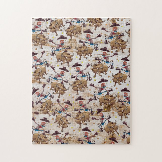 Quebra-cabeça País da equitação de Bull do vaqueiro do rodeio (Vertical)