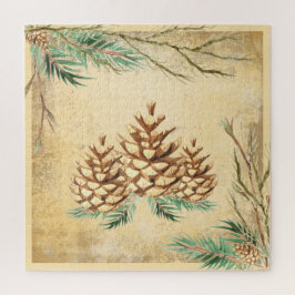Quebra-cabeça País Pinecone Vintage Elegante Feriado Verde