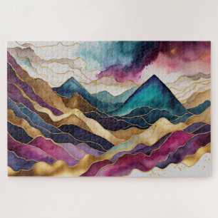 Quebra-cabeça Paisagem Abstrato de Aquarela Dourada