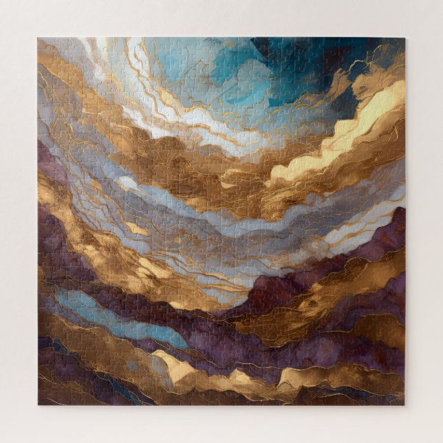 Quebra-cabeça Paisagem Abstrato de Aquarela Dourada (Vertical)