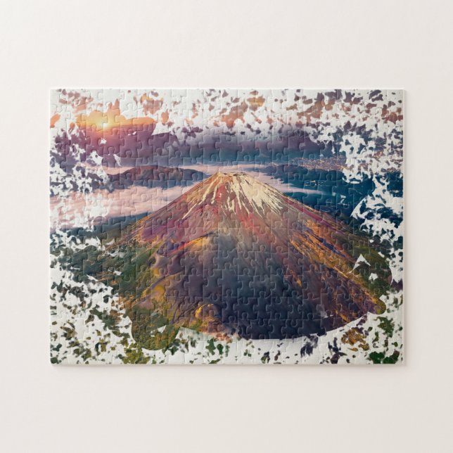 Quebra-cabeça Paisagem Artística do Nascer do Sol no Monte Fuji (Horizontal)