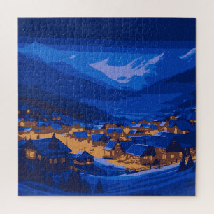Quebra-cabeça Paisagem Azul Dourada da Montanha do Retro Village