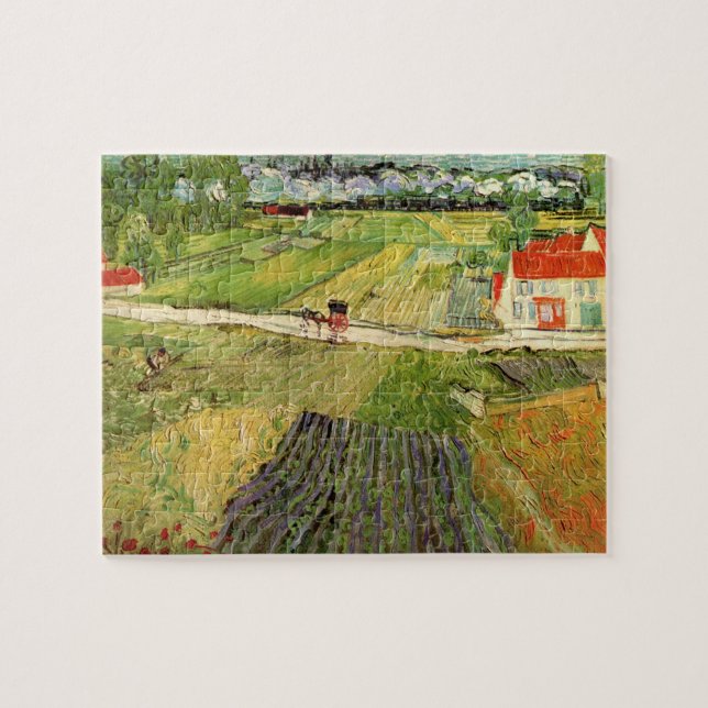 Quebra-cabeça Paisagem, Carruagem e Trem por Vincent van Gogh (Horizontal)