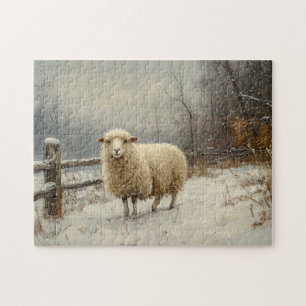Quebra-cabeça Paisagem Cênica de Inverno Rustic Sheep