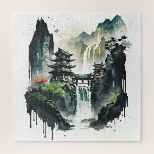 Quebra-cabeça Paisagem Chinesa Antiga com Cascata
